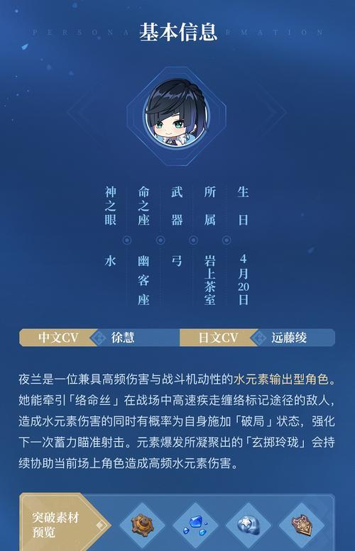 一、夜兰突破材料概述